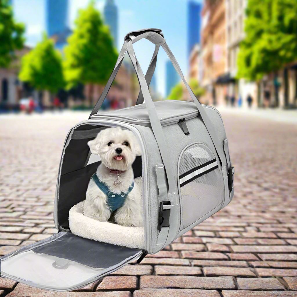 Sac de Transport pour Chien - DogCarrierBag™ - Gris - Chien en vadrouille